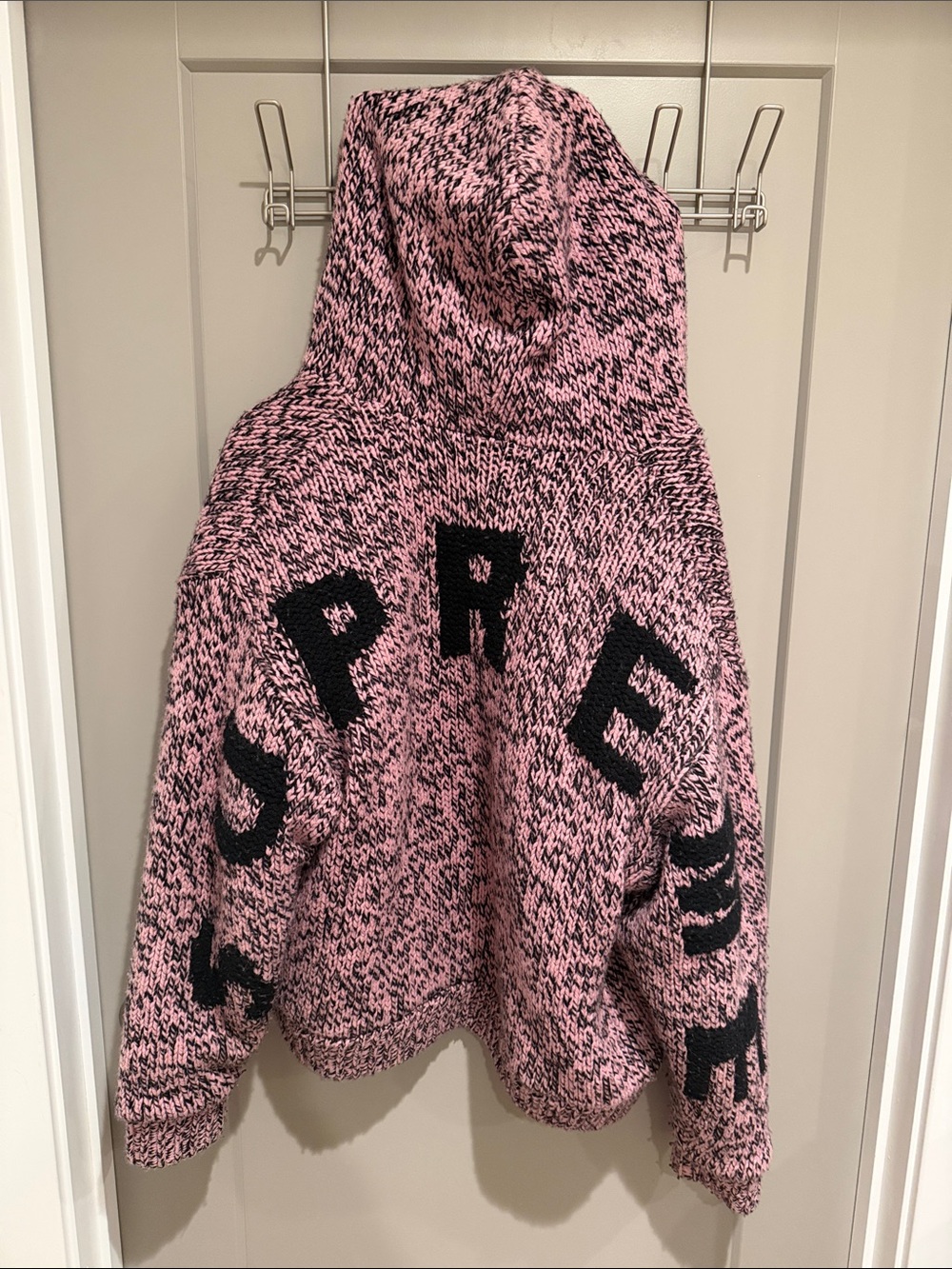 Supreme Pink and Black Marled Zip-Up Sweater Hoodie